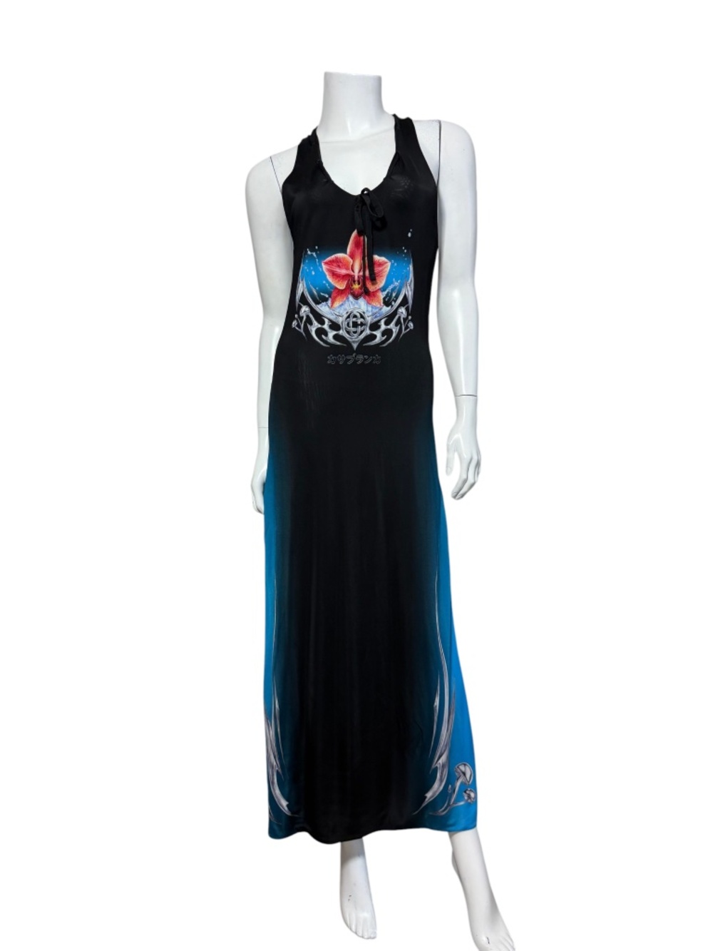 CASABLANCA Paris Black & Blue Orchid Tribal Graphic Tank Maxi Dress Size M